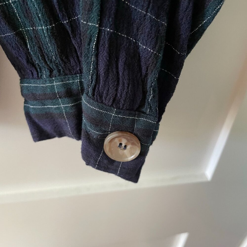 Zara Blue and Green Plaid Long Sleeve Top for Office Outfit or Casual Night Out - Picture 4 of 7